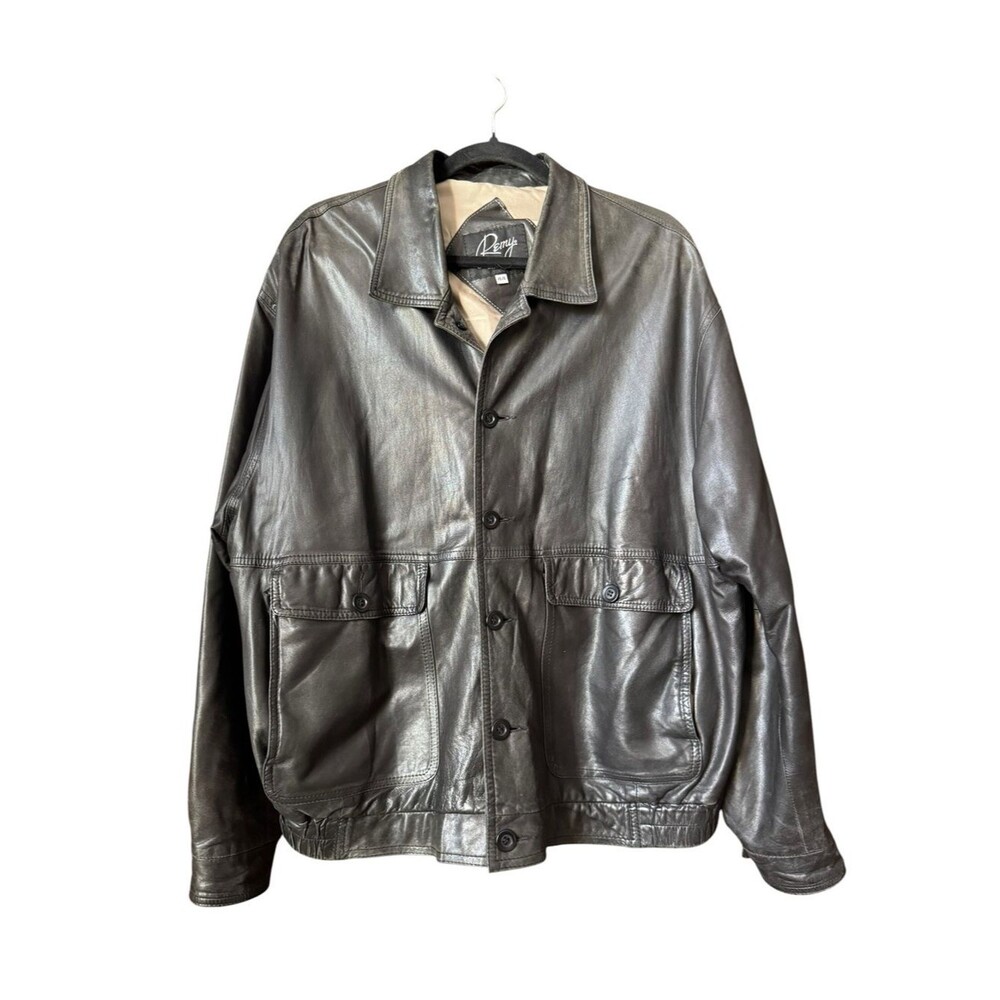 Vintage Remy Black Bomber Leather Button-Front Men's Jacket 44 - Picture 2 of 9